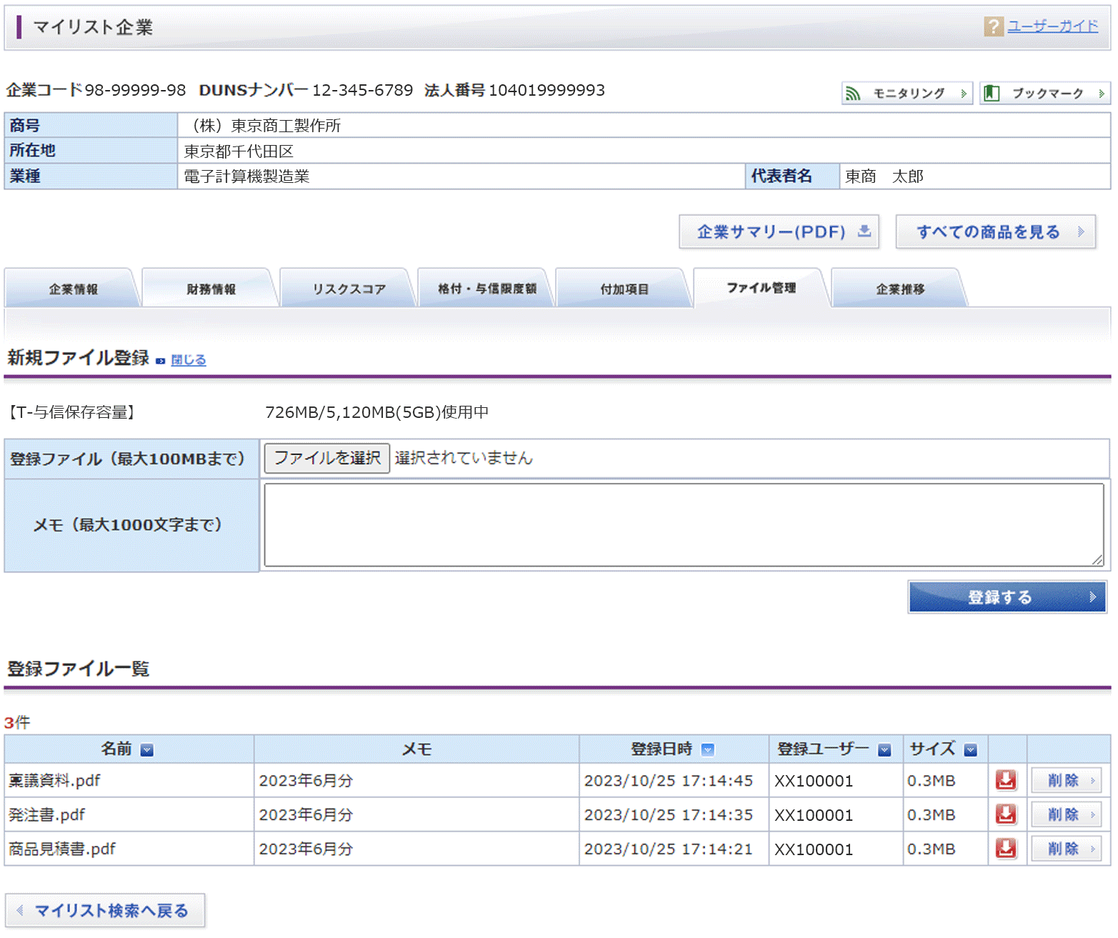 マイリスト企業